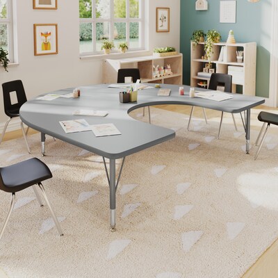 Flash Furniture Wren Horseshoe Activity Table, 66 x 60, Height Adjustable, Gray Top/Silver Frame (XUA6066HRSEGTP)