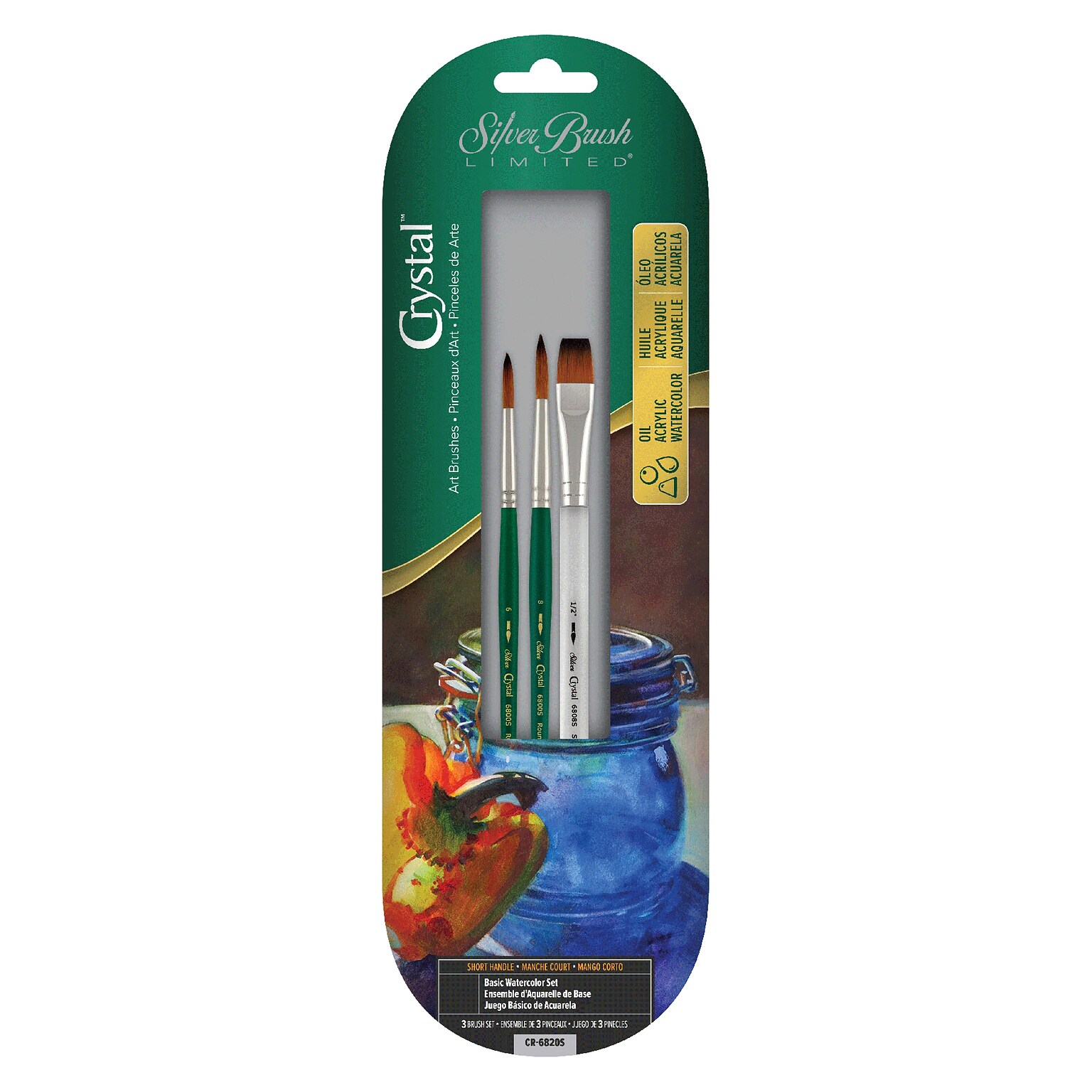 Silver Brush Crystal Golden Taklon Basic Watercolor Set, 3 /Pack (SLVCR6820S)