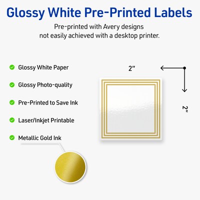 Avery Laser/Inkjet Square Multipurpose Labels, 2 x 2, White, 120/Pack (S00-DHT)
