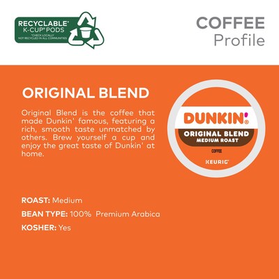 Dunkin' Original Blend Coffee Keurig® K-Cup® Pods, Medium Roast, 22/Box (400845)