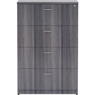 Lorell Essentials 4-Drawer Lateral File Cabinet, Letter/Legal Size, Lockable, 54.8H x 35.5W x 22D, Weathered Charcoal