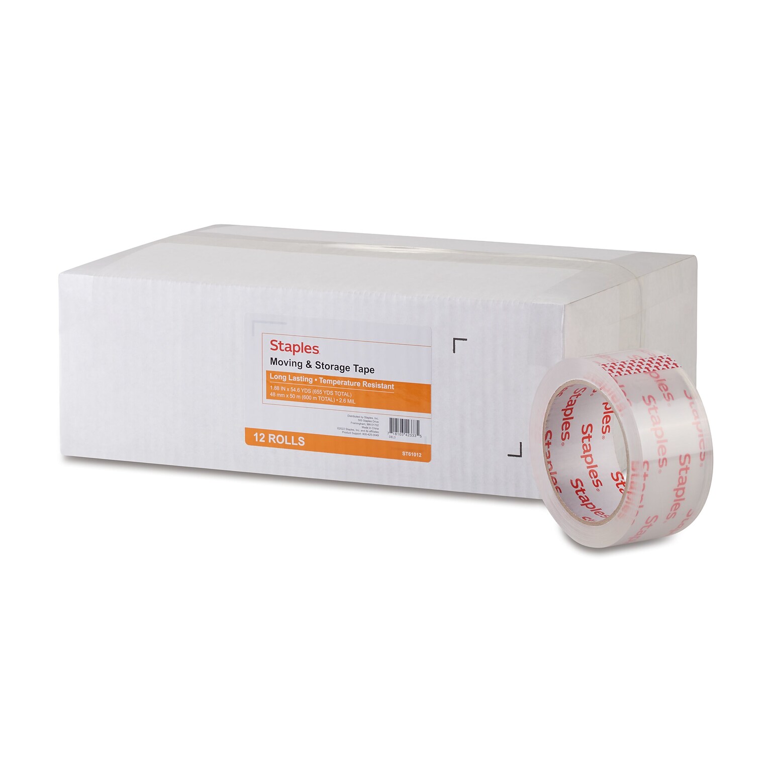 Staples Moving & Storage Packing Tape, 1.88W x 54.6 yds., Clear, 12 Rolls (ST-A26-12)
