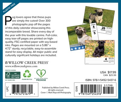 2026 Willow Creek Just Pugs 6.2 x 5.4 Day-to-Day Calendar (54376)