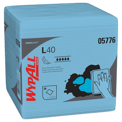 WypAll L40 Nylon Wipers, Blue, 56 Wipers/Pack, 12 Packs/Carton (05776)