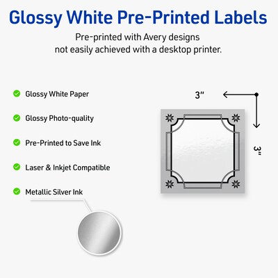 Avery Square Multipurpose Labels, 3 x 3, White, 60/Pack (19479370610)