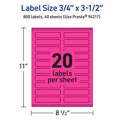 Avery Laser/Inkjet Rectangle Multipurpose Labels, 0.75" x 3.5", Neon Magenta, 800/Pack (94217)