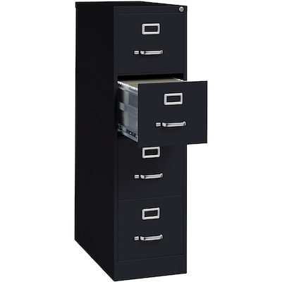 Lorell Fortress Series 4-Drawer Vertical File Cabinet, 15"W x 26.5"D x 52"H, Black (LLR60191)