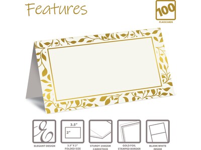 Better Office 2 x 3.5 White/Gold Table Tent Place Card, 100/Pack (64645-100PK)