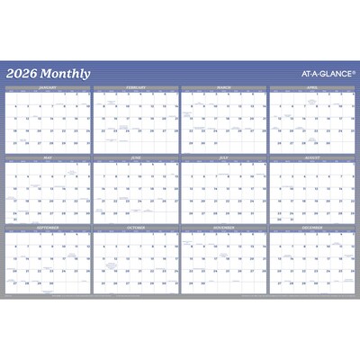 2026 AT-A-GLANCE 36 x 24 Yearly Dry-Erase Wall Calendar, Reversible, White/Blue (A1102-26)