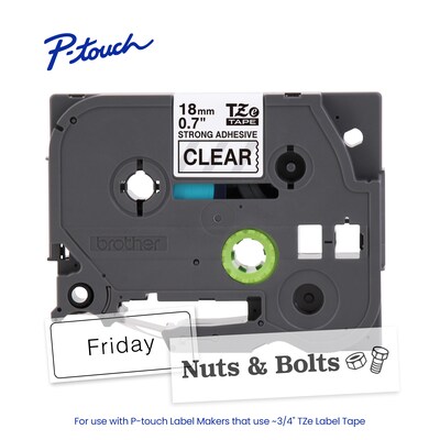 Brother P-touch Strong Adhesive Laminated Label Tape, ~3/4" x 26.2', Black on Clear (TZeS141)