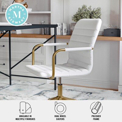 Martha Stewart Taytum Faux Leather Swivel Office Chair, White (CH142370WHGLD)