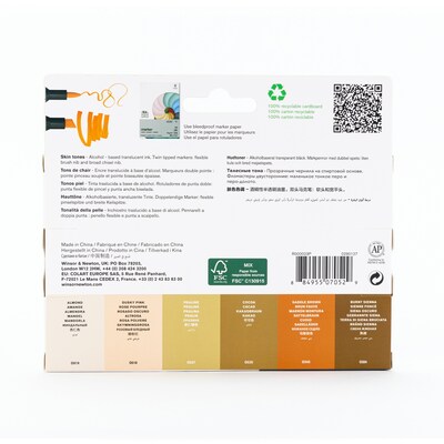 Winsor & Newton Promarker Dual-Tip Brush Alcohol Based Marker, Skin Tones, 6/Pack (WNX0290127)