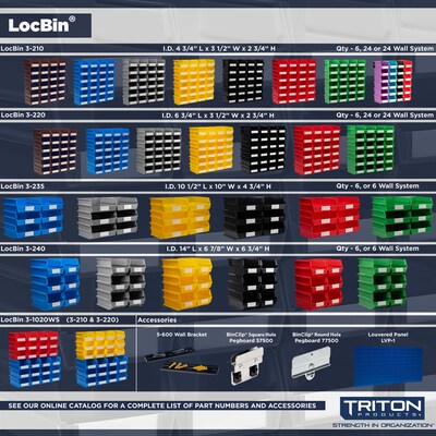 Triton Products LocBin Stackable Storage Bin, 7" x 8.25"x 14.75", Blue, 6/Pack (3-240BWS)