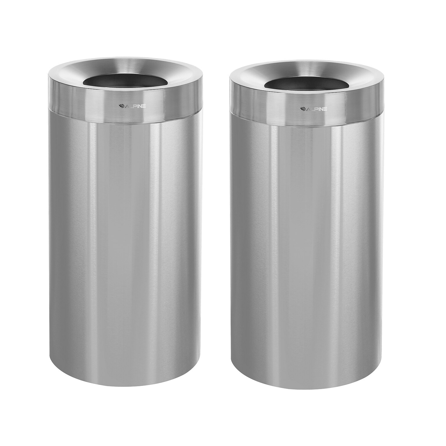 Alpine Industries Stainless Steel Trash Can, 27 Gallon, Silver, 2/Pack (ALP475-27-2PK)