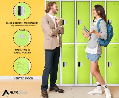AdirOffice 72"H 2-Tier Green Storage Locker (ADI629-202-GRN-DL)