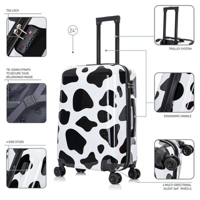 InUSA Prints 26.82 Hardside Suitcase, 4-Wheeled Spinner, TSA Checkpoint Friendly, Cow Animal Print (IUAPC00M-COW)
