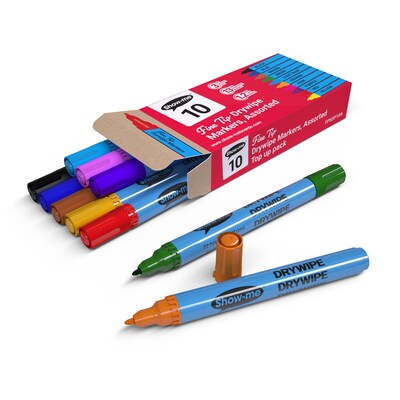 Show-me Slim Barrel Dry Erase Markers, Fine Tip, Assorted Colors, 10/Pack (EPTFPSDP10A)