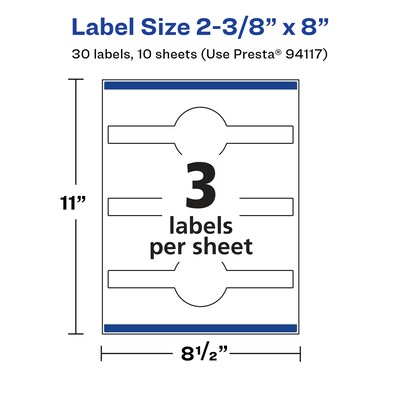 Avery Laser/Inkjet Multipurpose Labels, 8" x ", Glossy White, 30/Pack (94117)