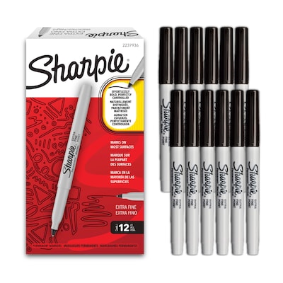 Sharpie Permanent Markers, Extra Fine Point (0.4mm), Black, 12/Box (2237936 )