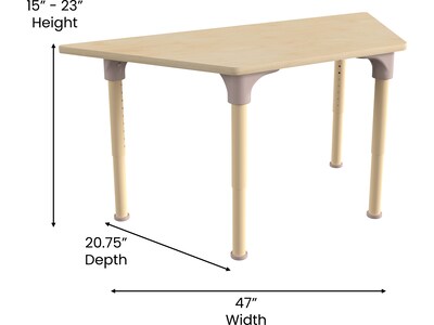 Flash Furniture Bright Beginnings Hercules Trapezoid Table, 47" x 20.75", Height Adjustable, Beech (MK-ME088027-GG)