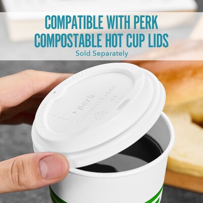 Perk™ Compostable Paper Hot Cup, 10 Oz., White/Green, 50/Pack (PK56223)