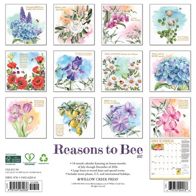 2027 Willow Creek Reasons to Bee 12 x 12 Monthly Wall Calendar, Assorted Colors (62036)