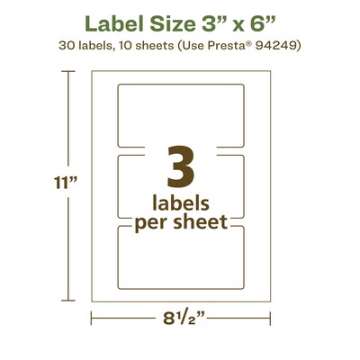 Avery EcoFriendly Laser/Inkjet Multipurpose Labels, 3" x 6", White, 30/Pack (94249)