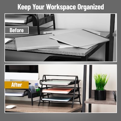 Mind Reader Metal 3-Tier Stackable Paper Desk Tray Organizer, Black, 2/Pack (3TPAP2PK-BLK)