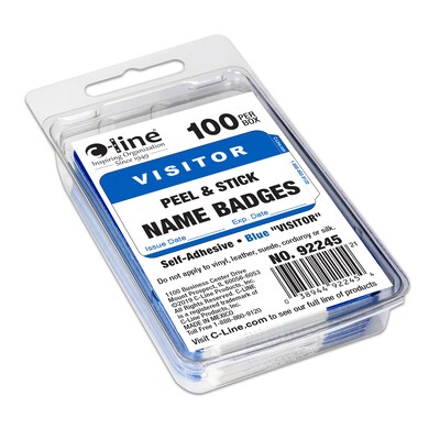 C-Line® Pressure Sensitive Badges, Visitor, Blue, 3-1/2 x 2-1/4, 100 Per Pack, 5 Packs (CLI92245-5