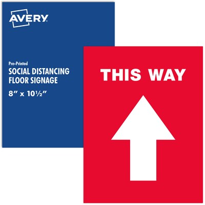 Avery Directional "This Way" Preprinted Floor Decals, 8" x 10.5", Red/White, 5/Pack (83091)