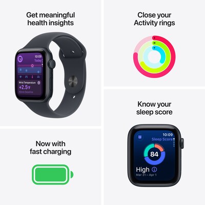 Apple Watch SE 3 GPS 44mm, Starlight Aluminum Case with Starlight Sport Band, Small/Medium (MEHG4LW/A)
