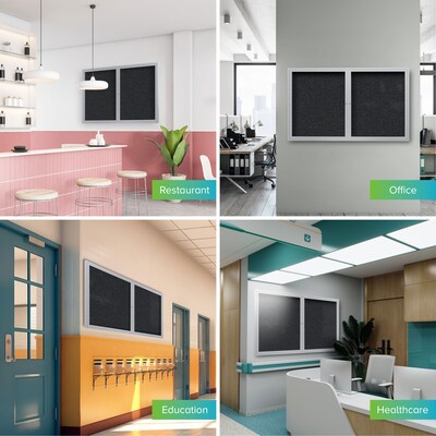 Ghent 4' H x 5' W Enclosed Recycled Rubber Bulletin Board with Satin Frame, 2 Door, Confetti (PA24860TR-CF)