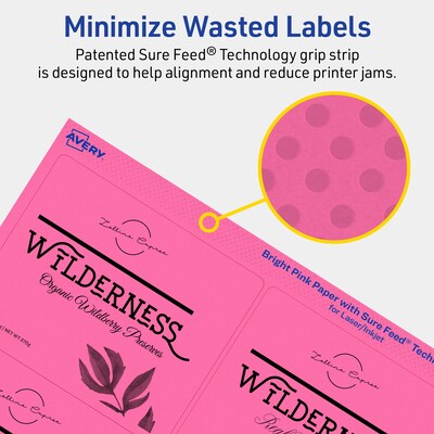 Avery Laser/Inkjet Rectangle Multipurpose Labels, 3-1/3" x 4", Bright Pink, 240/Pack (94215)