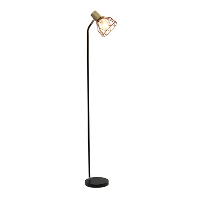 Simple Designs Farmhouse Fusion 55.91 Floor Lamp with Round Shade, Black (LF2019-BLK)