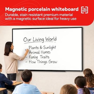 TRU RED™ Magnetic Porcelain Dry Erase Board, Black Frame, 8' x 4' (TR61191)