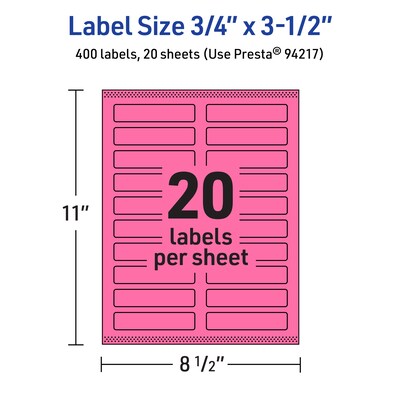 Avery Laser/Inkjet Rectangle Multipurpose Labels, 0.75" x 3.5", Bright Pink, 400/Pack (94217)