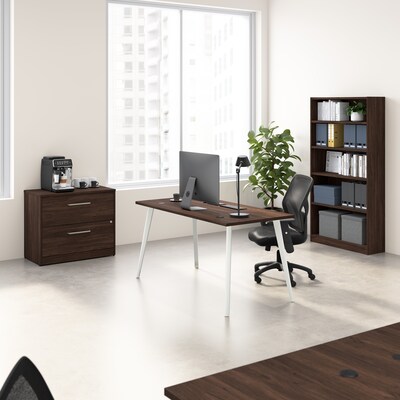 Bush Business Furniture Vista 60"W Desk with Lateral File Cabinet and Bookcase, Black Walnut (VST012BWSU)