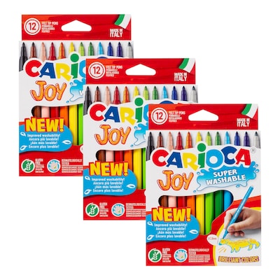 CARIOCA Joy Washable Kids Marker, Fine Tip, Assorted Colors, 12/Pack, 3/Bundle (CRA40614-3)