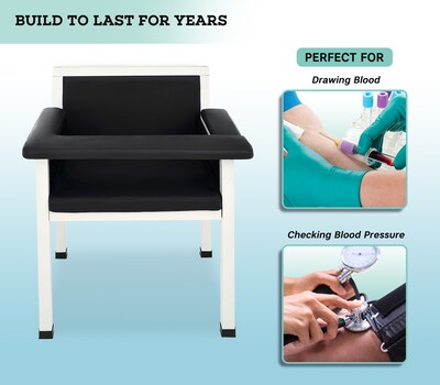Viva Comfort Blood Drawing Chair, 1 Fixed Arm, 1 Flip Up Arm, Black (ADI997-02-BLK-MK)