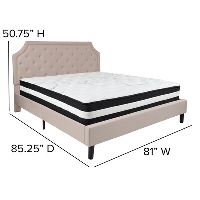 Flash Furniture Brighton Tufted Upholstered Platform Bed in Beige Fabric with Pocket Spring Mattress, King (SLBM4)