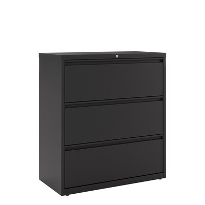 Hirsh 36" Wide 3-Drawer Metal Lateral File Cabinet, Letter/Legal and A4 Hanging Folders, Matte Black (25838)