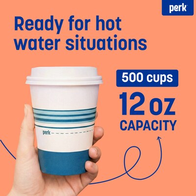 Perk™ Paper Hot Cup, 12 oz., White/Blue, 500/Carton (PK54367CT)