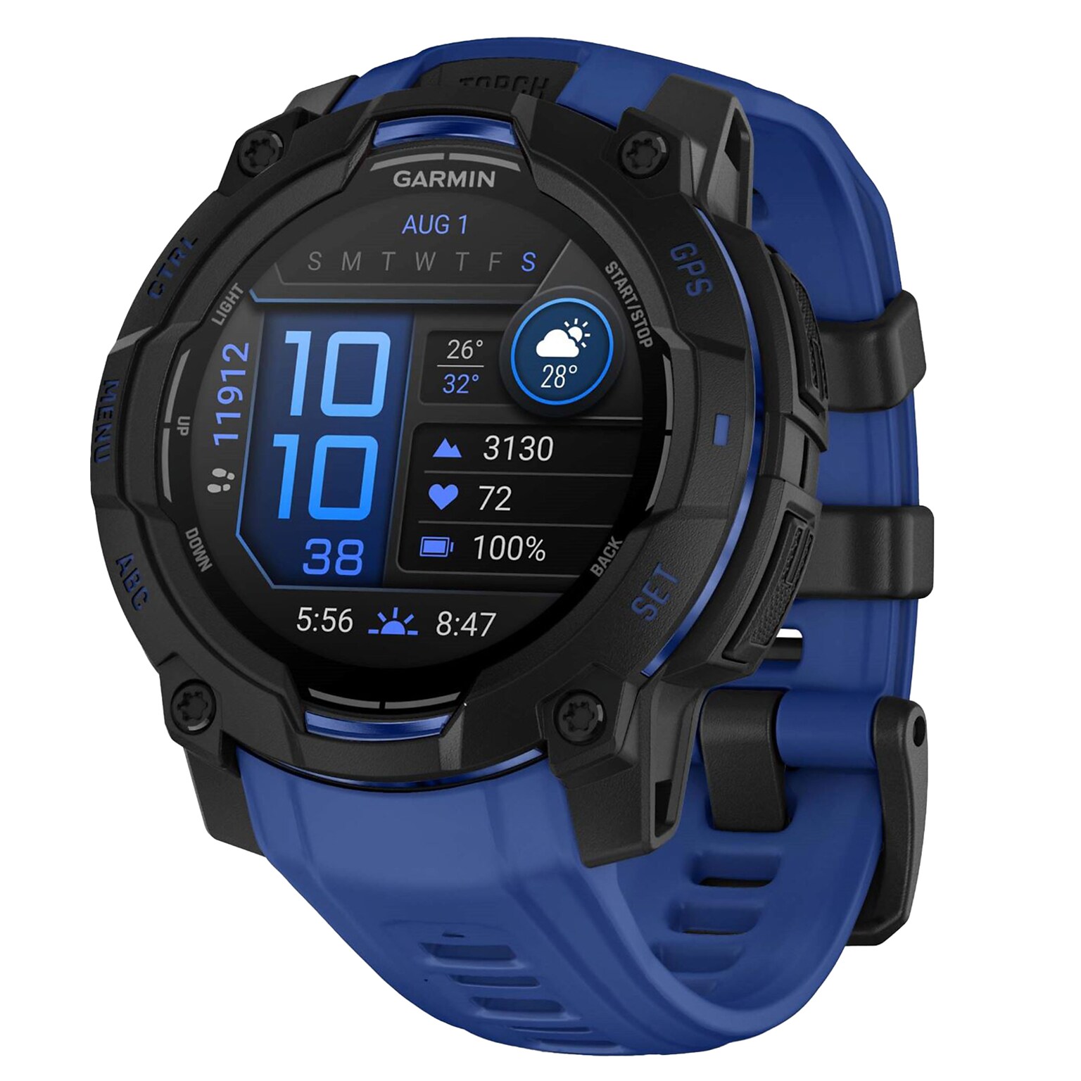 Garmin Instinct 3 Smartwatch, GPS, 45mm, Black & Bolt Blue Silicone Band (010-02936-03)