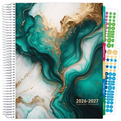 2026-2027 Excello Brands 8.5 x 11 Academic Weekly & Monthly Teacher Planner, Paperboard Cover, Teal Gold Marble