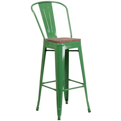Flash Furniture Lily Contemporary Metal Vertical Back Barstool, Green, 4-Pieces/Pack (4CH3132030GBGNW)