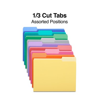 Staples® File Folders, 1/3 Cut Tab, Letter Size, Assorted Colors, 250/Box (TR502678)