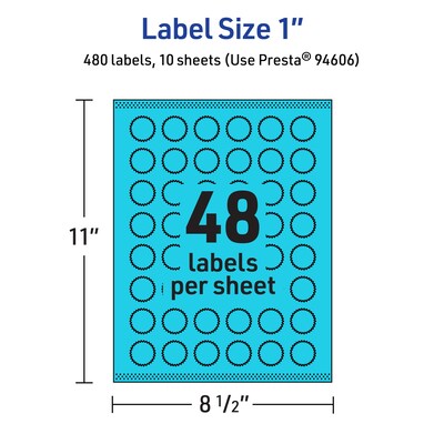 Avery Printable Burst Multipurpose Labels, 1", Bright Blue, 480/Pack (94606)