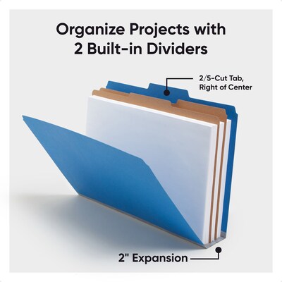 Smead 50% Recycled Pressboard Classification Folders, Legal Size, 2 Dividers, Dark Blue, 10/Box