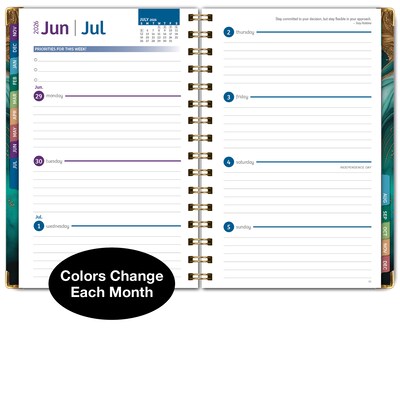 2026 Global Printed Products 5.5" x 8" Weekly & Monthly Planner, Paperboard Cover, Teal Gold Marble (FSHN-CY26-58-54)
