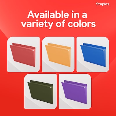 Staples® Hanging File Folders, 1/5-Cut Tab, Letter Size, Red, 25/Box (ST163535-CC)